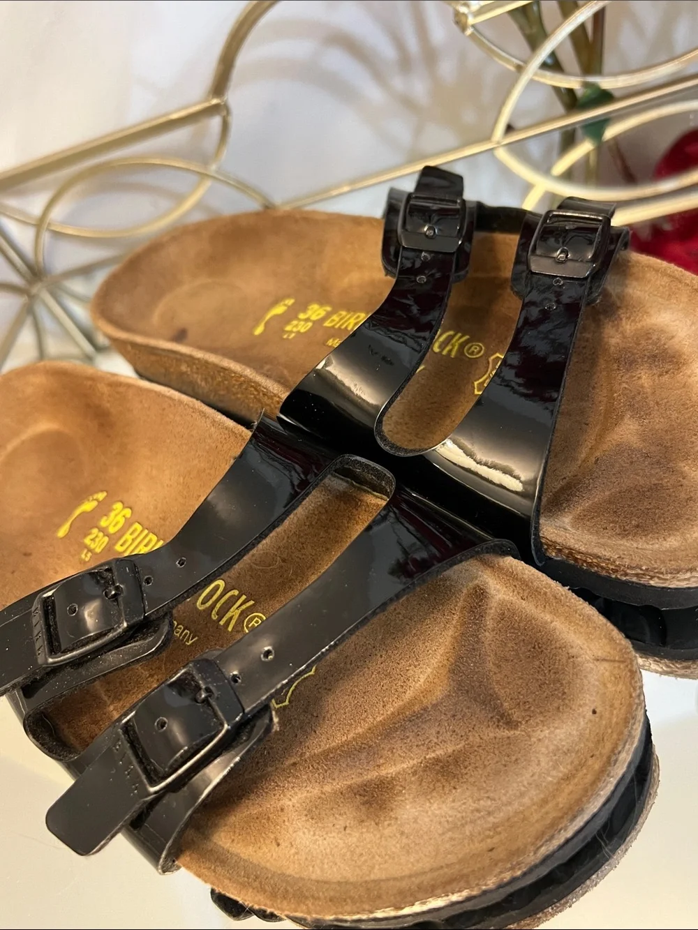 Birkenstock Ibiza Black Patent Leather Dual-Buckle Sandals Size 36